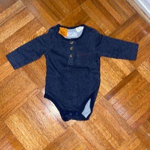 Pumpkin patch denim look long sleeve onesie with pocket 0-3 months